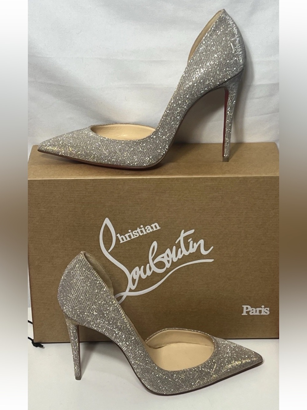 Christian Louboutin Iriza 100 silver gold half d'orsay pumps